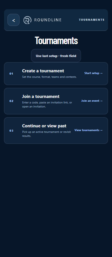 Roundline tournament setup and joining preview